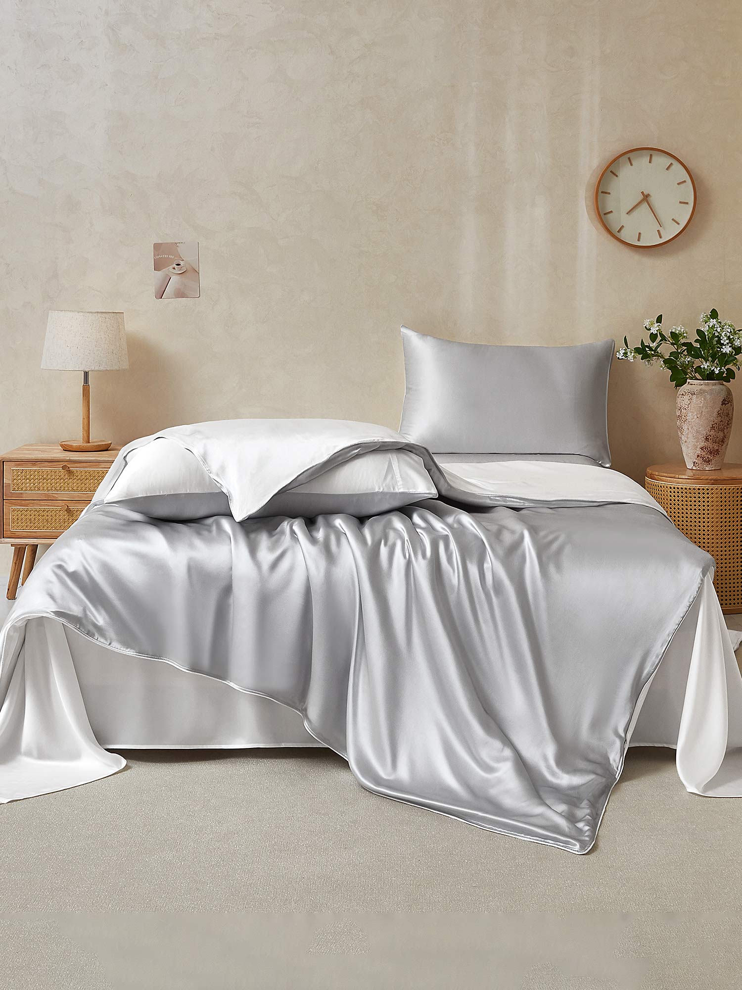 [LightGray+White] SilkSilky-AU 22Momme Bedding Set 002