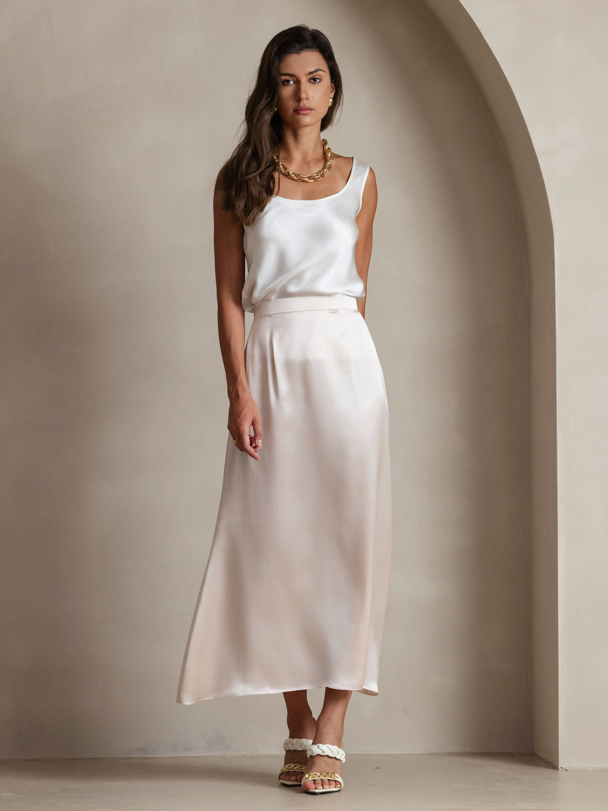 [White] SilkSilky-AU 19Momme Silk U Neck Camisole 008