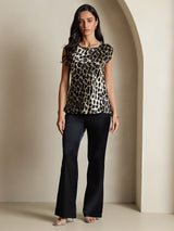 [Leopard] SilkSilky-AU 19Momme Silk Round Neck Women's T-Shirt 003