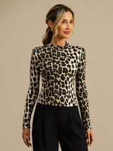 [Leopard] SilkSilky-AU Long Sleeve Women's T-Shirt 001