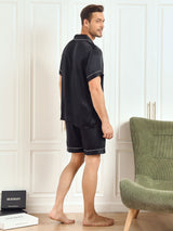 [Black] SilkSilky-AU Short Sleeve Notch Collar Men's Pyjamas 002
