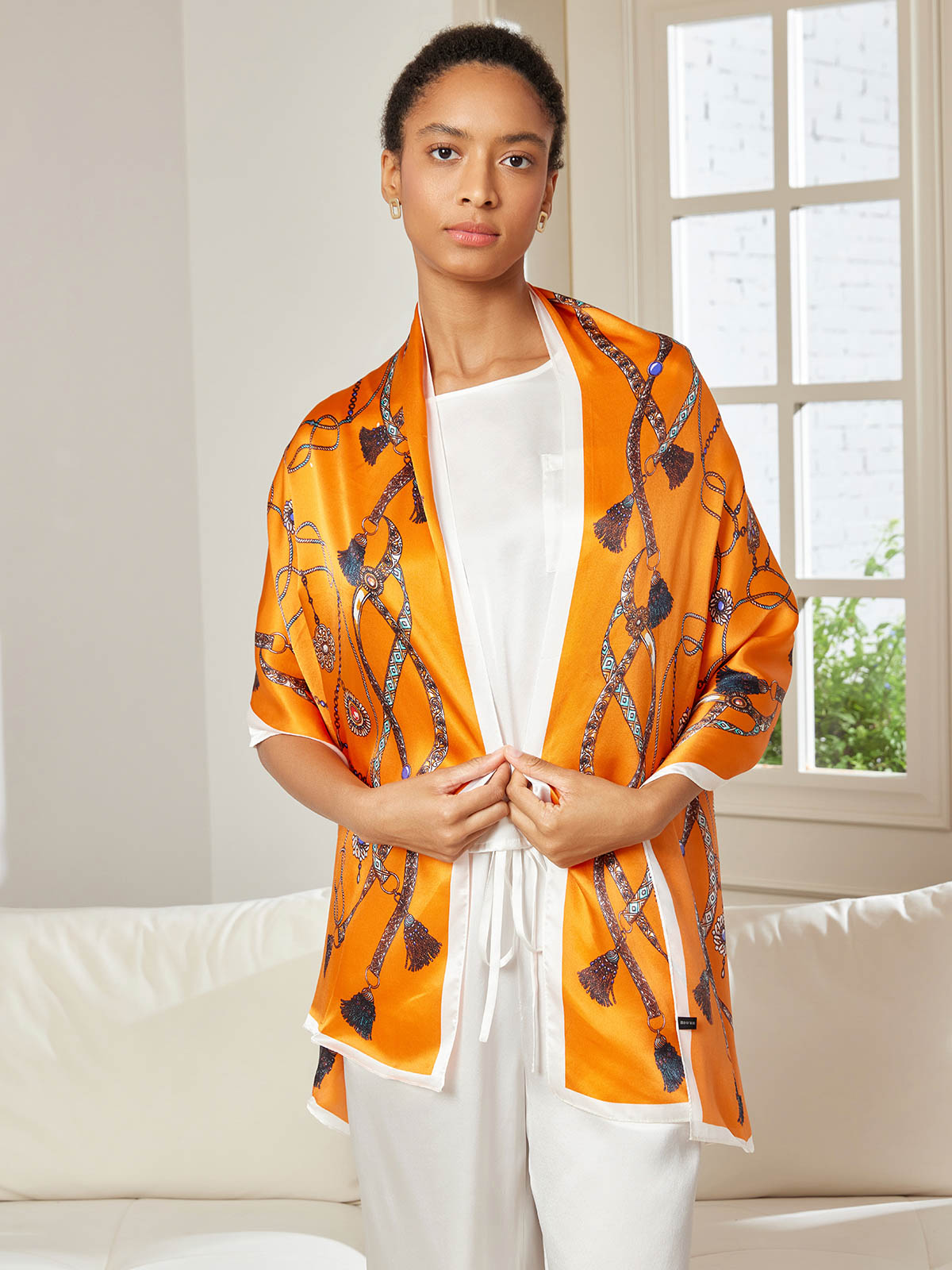 SilkSilky AU Pure Silk Scarf Orange 004