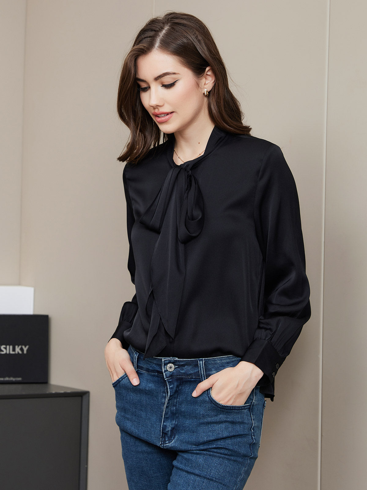 Bow Tie Silk Blouse Shirt
