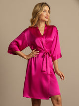 [Rose Red] SilkSilky-AU 3/4 Sleeve Women's Dressing Gown 003