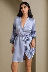 [Steel Blue] SilkSilky-AU 3/4 Sleeve V Neck Nightgown&Dressing Gown Set 008