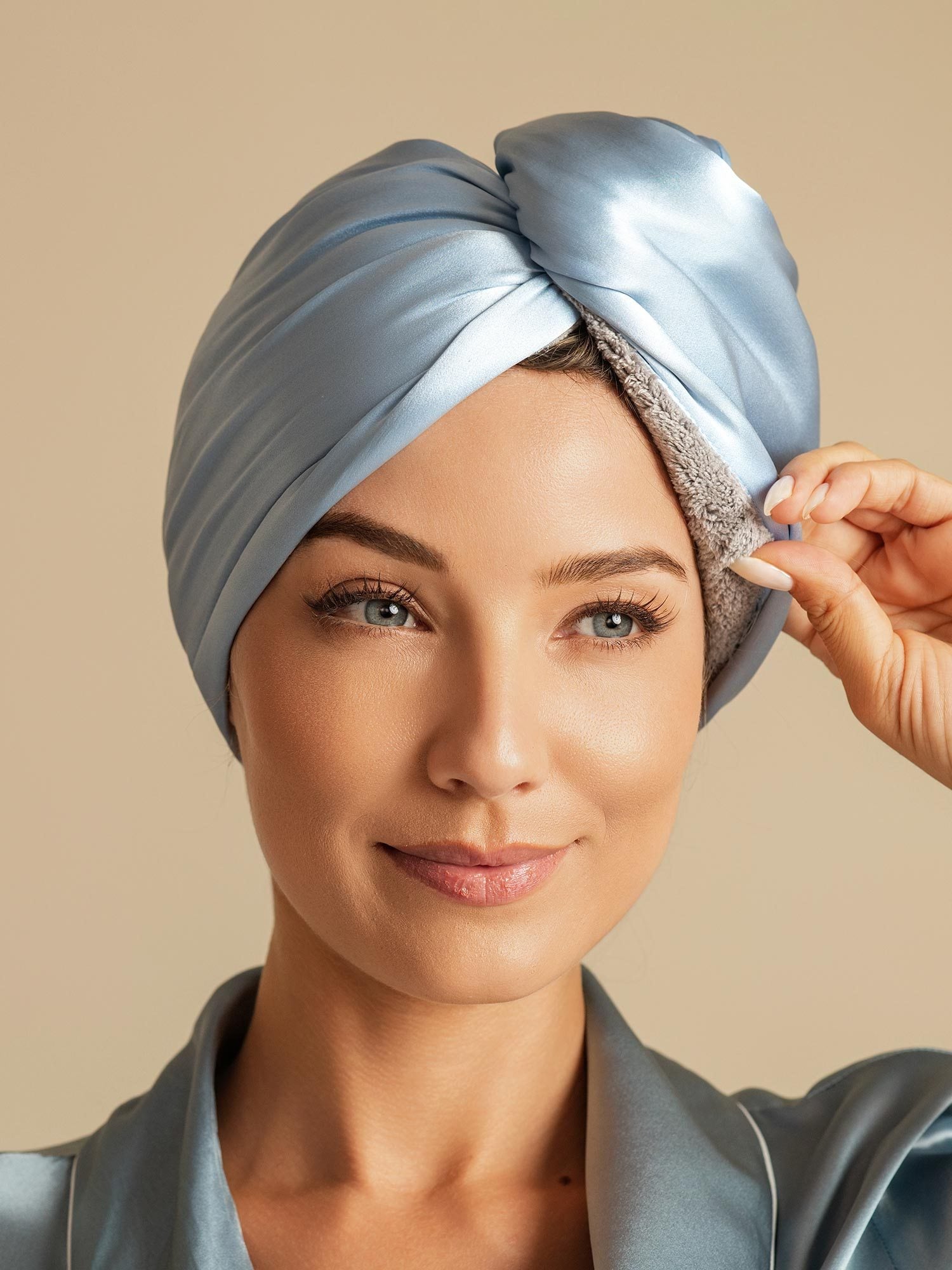 [Sky Blue] SilkSilky-AU Pure Silk Wrap Hair Towel Wrap 006,