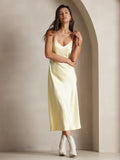 SilkSilky-AU Pure Silk Sleeveless Boat Neck Nightgown LightYellow 001