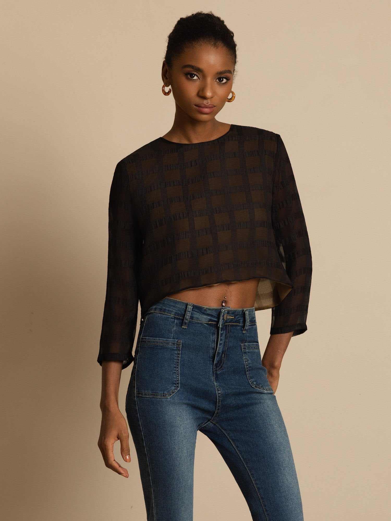 [Black] SilkSilky-AU Pure Silk Long Sleeve Round Neck Blouse 001