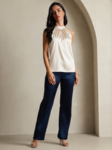 [Beige] SilkSilky-AU Sleeveless Halter Women's T-Shirt 004