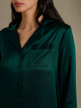 [Dark Green] SilkSilky-AU Long Sleeve Lapel Collar Women's Pyjamas 004