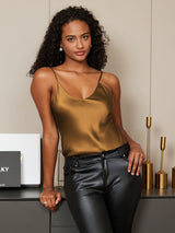 [Coffee] SilkSilky-AU Spaghetti Strap V Neck Camisole 003