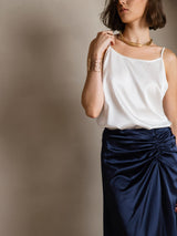 [White] SilkSilky-AU 19Momme Stretch Silk Charmeuse Spaghetti Strap Scoop Neck Camisole 008