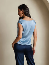 [Grayish Blue] SilkSilky-AU Cap Sleeve Cowl Neck Women's T-Shirt 002