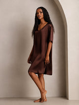 [Brown] SilkSilky-AU Half Sleeve V Neck Nightgown 007