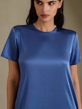[Real Teal] SilkSilky-AU Short Sleeve Crew Neck Dress 004