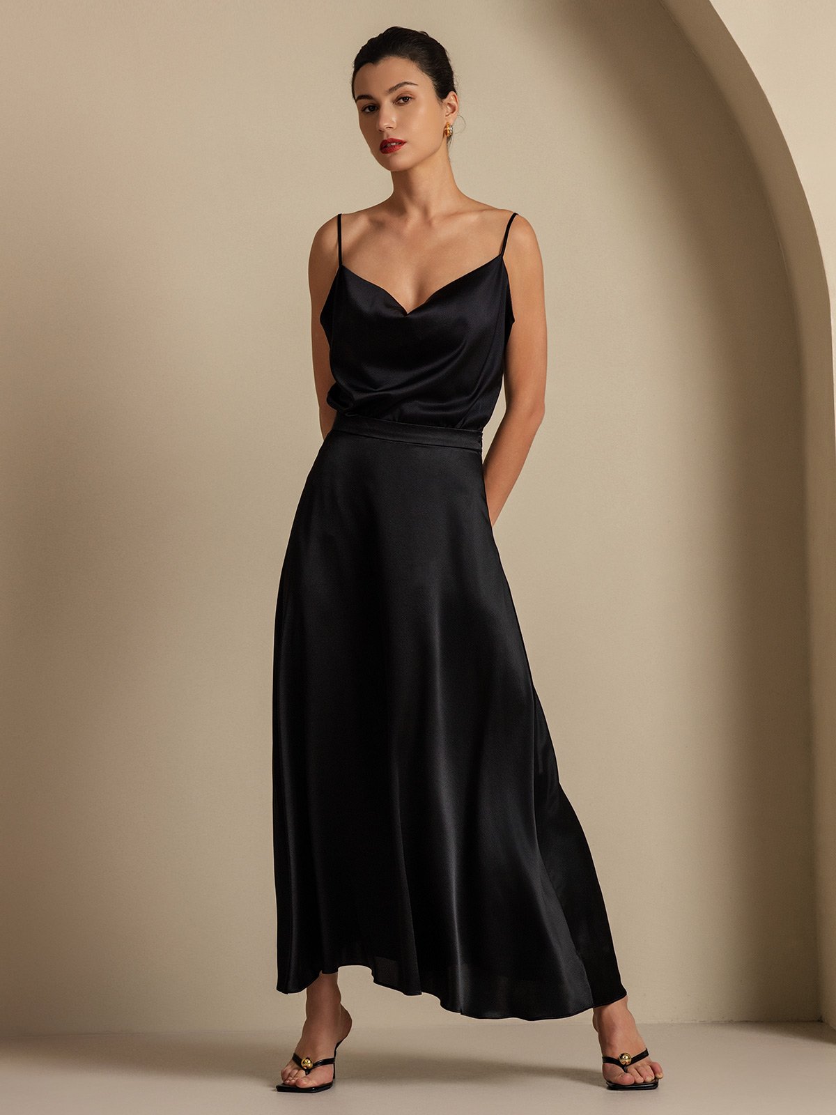 [Black] SilkSilky-AU 19Momme Silk Skirt 006,