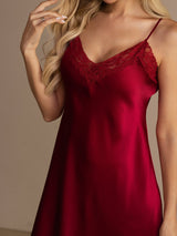 [Wine] SilkSilky-AU Sleeveless V Neck Nightgown 008
