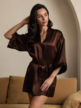 [Coffee] SilkSilky-AU 3/4 Sleeve Women's Dressing Gown 006