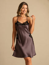 [Dark Brown] SilkSilky-AU Sleeveless V Neck Nightgown 006