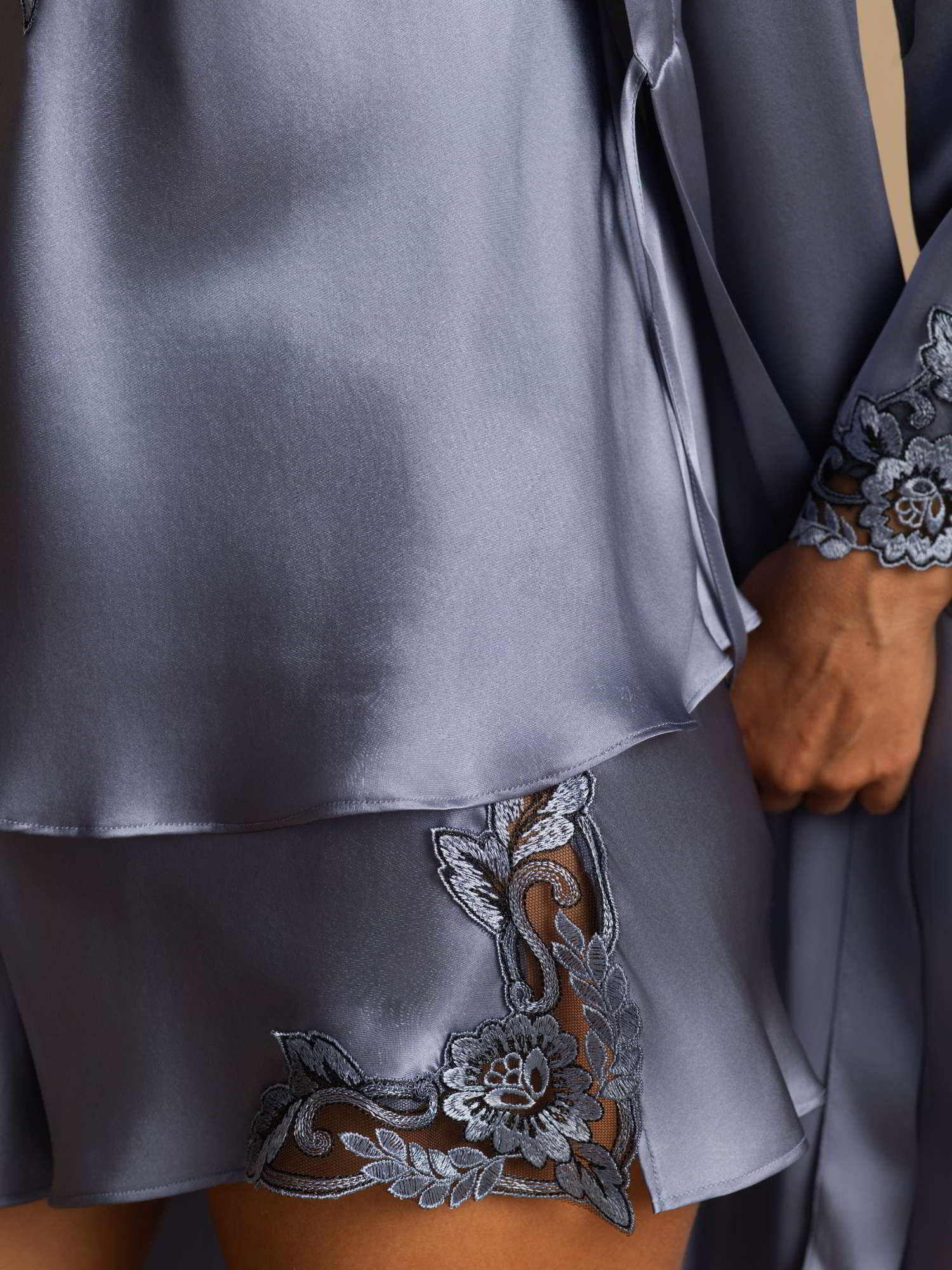 [Steel Blue] SilkSilky-AU Pure Silk 3/4 Sleeve V Neck Women's Pyjamas 005