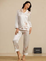 [White] SilkSilky-AU 19Momme Long Sleeve Notch Collar Women's Pyjamas 001