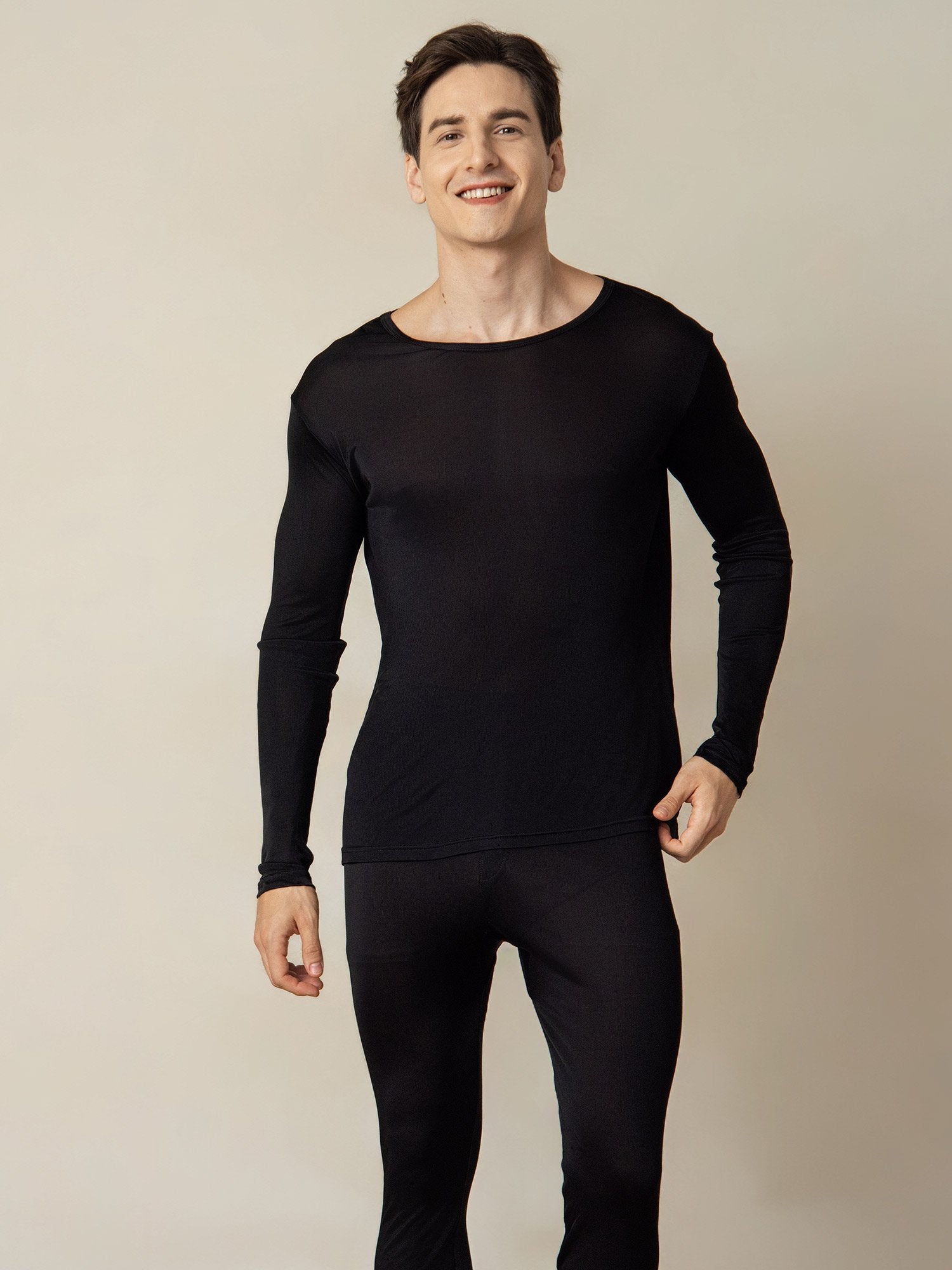 [Black] SilkSilky-AU Silk Knitted Round Neck Men's Pyjamas 004