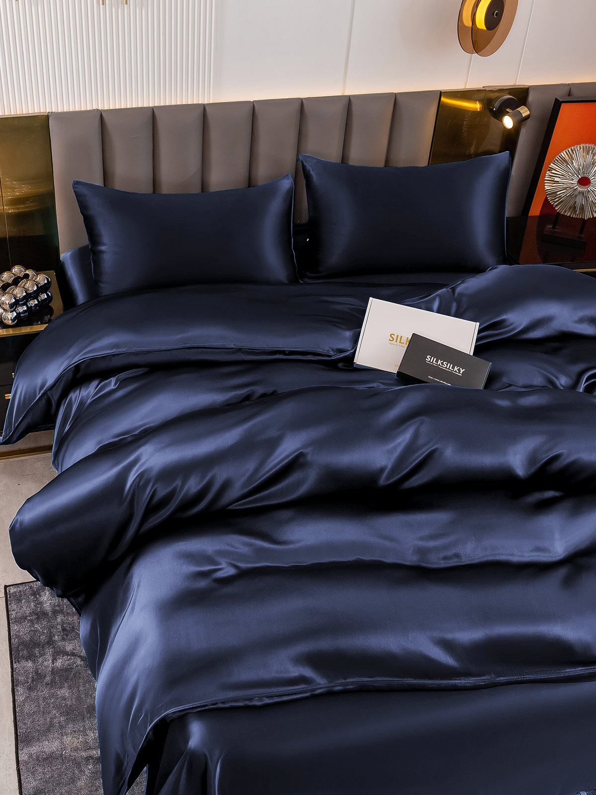 SilkSilky AU 19Momme Pure Silk Bedding Set DarkBlue 004