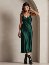 [Dark Green] SilkSilky-AU Sleeveless V Neck Dress 004