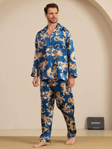 [Navy Dragon] SilkSilky-AU Long Sleeve Lapel Collar Men's Pyjamas 004