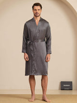 [Black Ginkgo] SilkSilky-AU Long Sleeve V Neck Men's Dressing Gown 007
