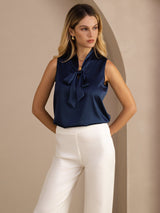 [Dark Blue] SilkSilky-AU Sleeveless Tie Neck Camisole 004