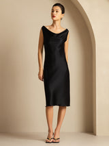 [Black] SilkSilky-AU Sleeveless Cowl Neck Dress 005