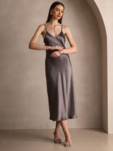 [Dark Khaki] SilkSilky-AU Sleeveless V Neck Dress 006