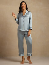 [Grayish Blue] SilkSilky-AU Long Sleeve Notch Collar Women's Pyjamas 007