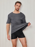 SilkSilky-AU Silk Knitted Short Sleeve Round Neck Men's T-Shirt DarkGray 005