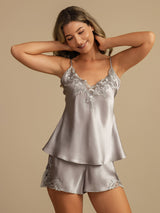 [Light Gray] SilkSilky-AU Sleeveless V Neck Camisole Set 006