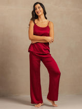 [Wine] SilkSilky-AU 19Momme Machine-Washable Silk Spaghetti Strap Scoop Neck Camisole Set 003