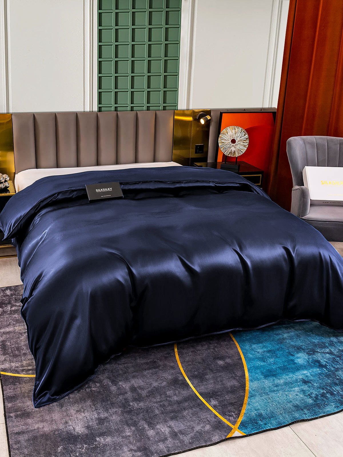 SilkSilky AU 25Momme Pure Silk Duvet Cover DarkBlue 003