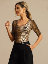 [Tiger] SilkSilky-AU 100% Silk Jersey Half Sleeve Scoop Neck Women's T-Shirt 005