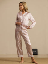 [Pink Heart Geo] SilkSilky-AU Short Sleeve Lapel Collar Women's Pyjamas 006