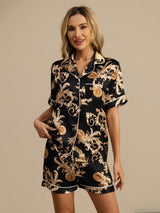 [Black Dragon] SilkSilky-AU Short Sleeve Lapel Collar Women's Pyjamas 001