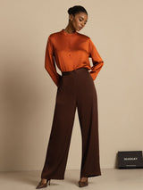 [Caramel] SilkSilky-AU 19Momme Stretch Silk Charmeuse Long Sleeve Stand Collar Blouse 007