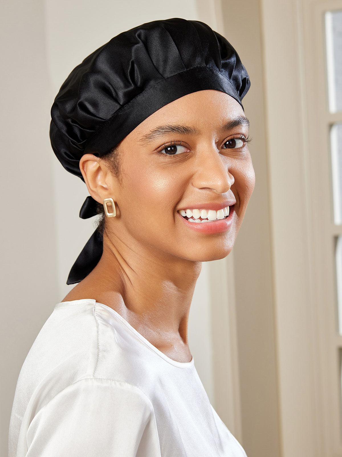 Pure Silk Hair Cap with Ribbons – AU-SILKSILKY