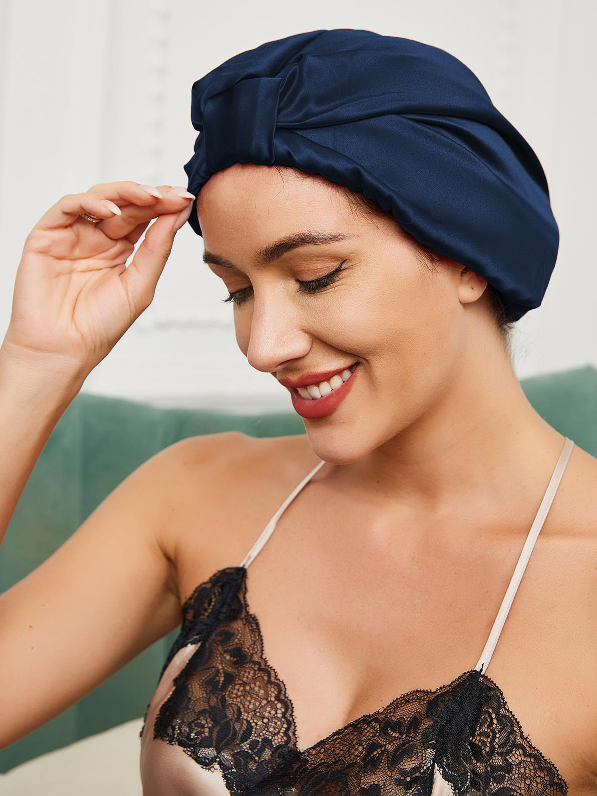 SilkSilky-AU Pure Silk Sleep Cap DarkBlue 001