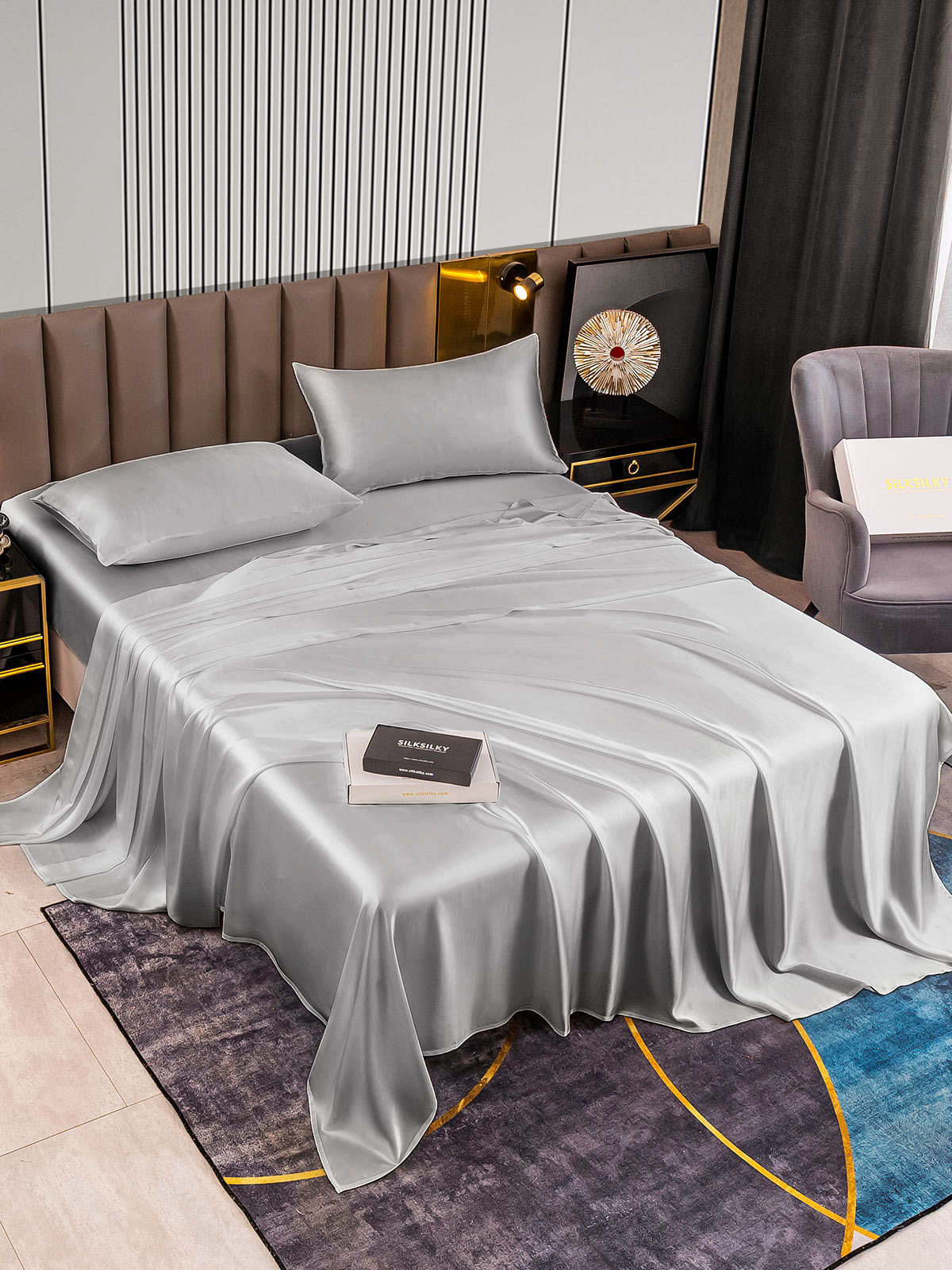 SilkSilky AU 22Momme Pure Silk Bedding Set Silver 002