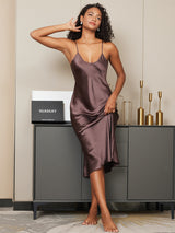 [Coffee] SilkSilky-AU Sleeveless V Neck Nightgown 002