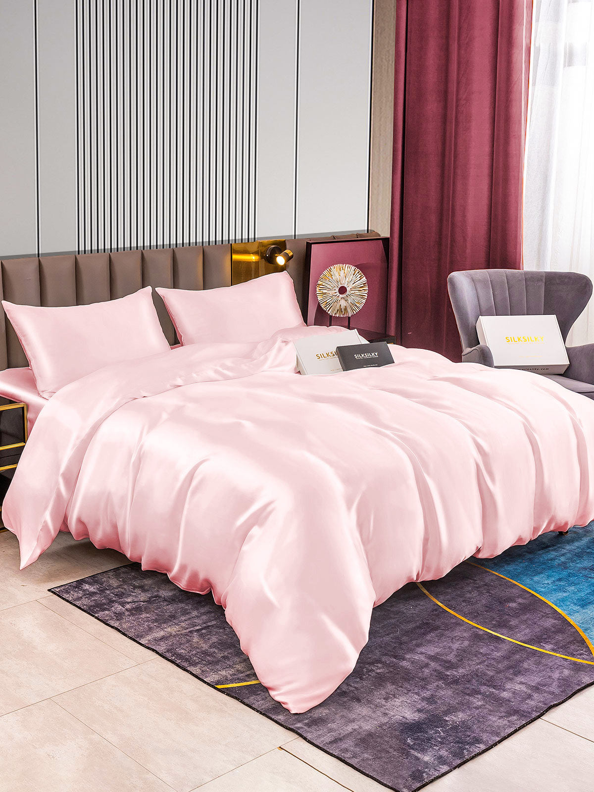 SilkSilky AU 22Momme Pure Silk Bedding Set Pink 002