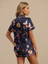 [Navy Floral] SilkSilky-AU Short Sleeve Notch Collar Women's Pyjamas 002