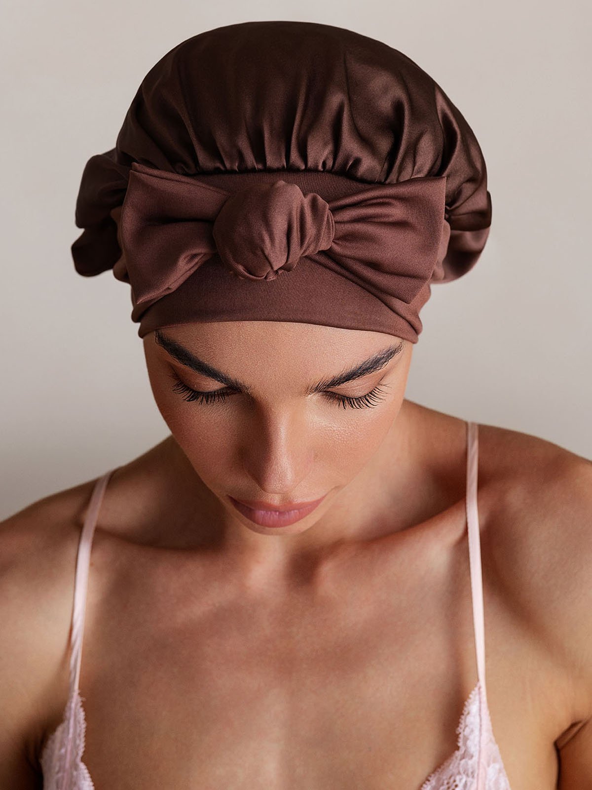 SilkSilky-AU Pure Silk Sleep Cap Coffee 004