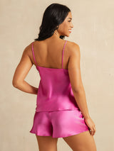 [Rose Red] SilkSilky-AU Sleeveless V Neck Camisole Set 002
